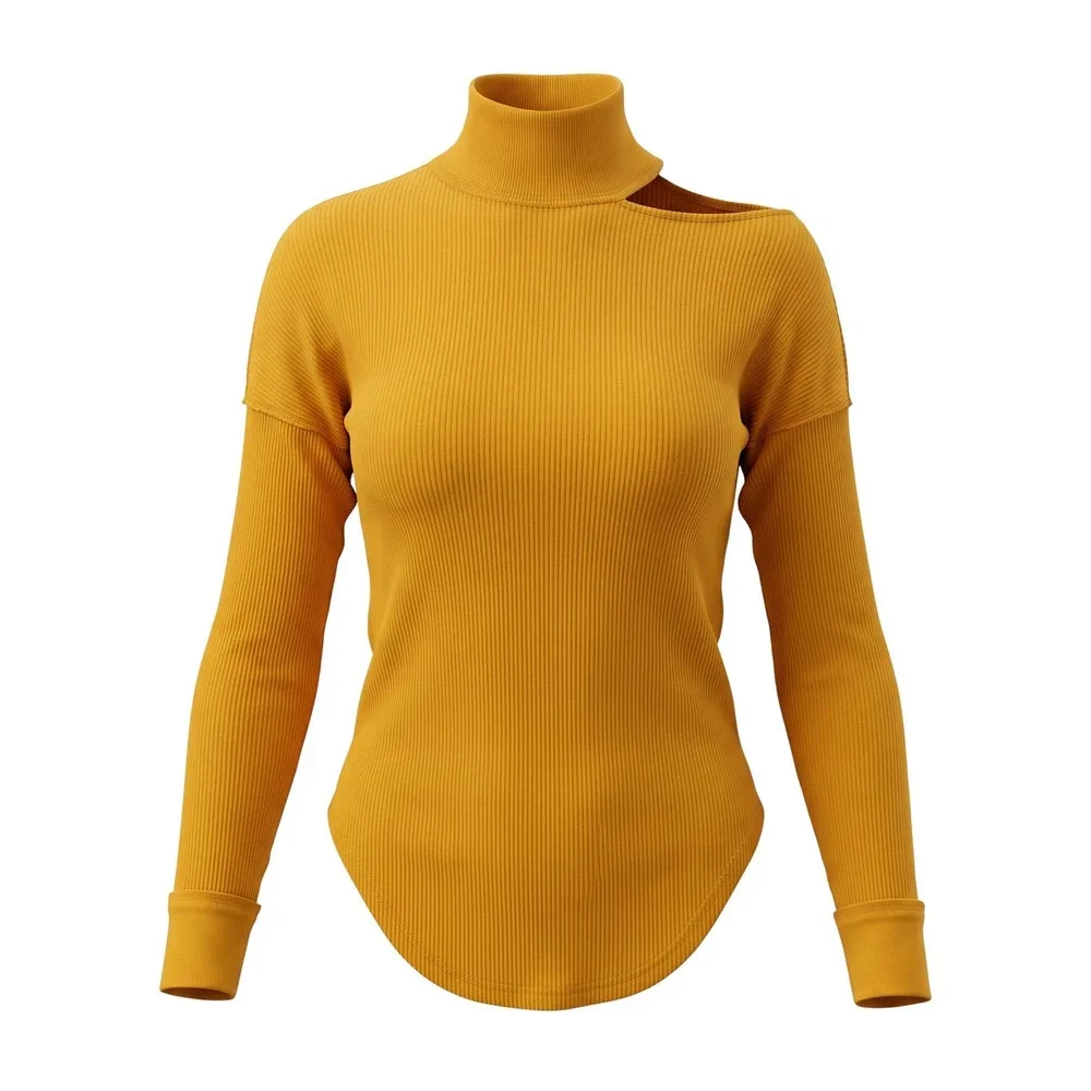 Free People We The Free Thermal Top S Mustard Cold Shoulder Waffle Knit Boho